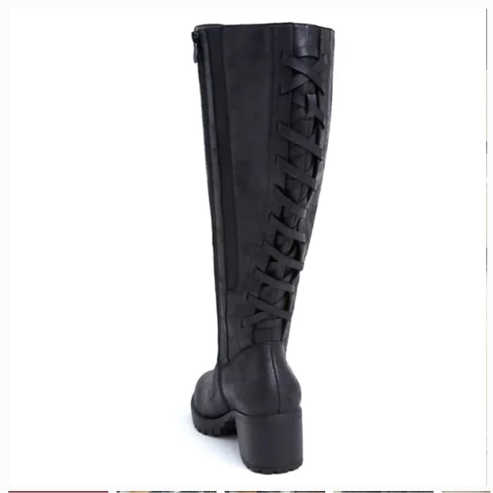 Torrid NEW Black Faux Leather Corset Back Knee High Boots 10.5 NEVER WORN!